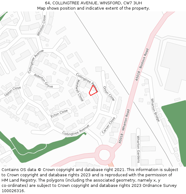 64, COLLINGTREE AVENUE, WINSFORD, CW7 3UH: Location map and indicative extent of plot