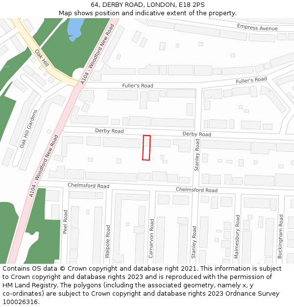 64, DERBY ROAD, LONDON, E18 2PS: Location map and indicative extent of plot