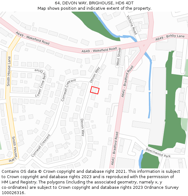 64, DEVON WAY, BRIGHOUSE, HD6 4DT: Location map and indicative extent of plot