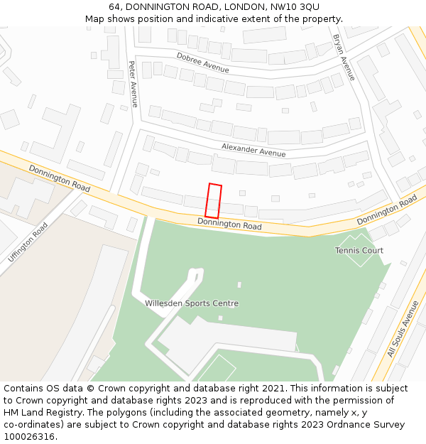 64, DONNINGTON ROAD, LONDON, NW10 3QU: Location map and indicative extent of plot