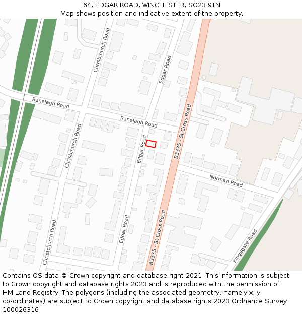 64, EDGAR ROAD, WINCHESTER, SO23 9TN: Location map and indicative extent of plot