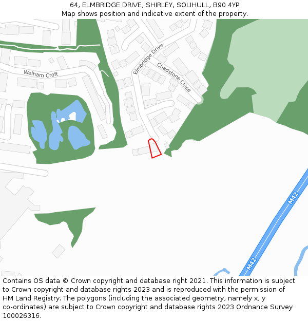 64, ELMBRIDGE DRIVE, SHIRLEY, SOLIHULL, B90 4YP: Location map and indicative extent of plot