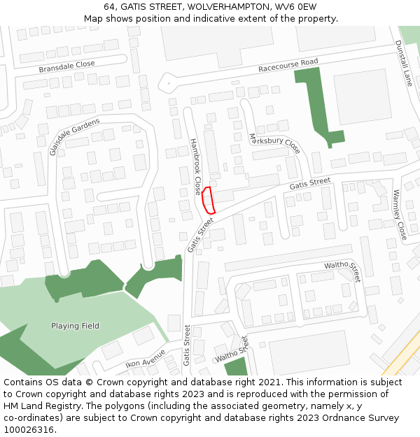 64, GATIS STREET, WOLVERHAMPTON, WV6 0EW: Location map and indicative extent of plot