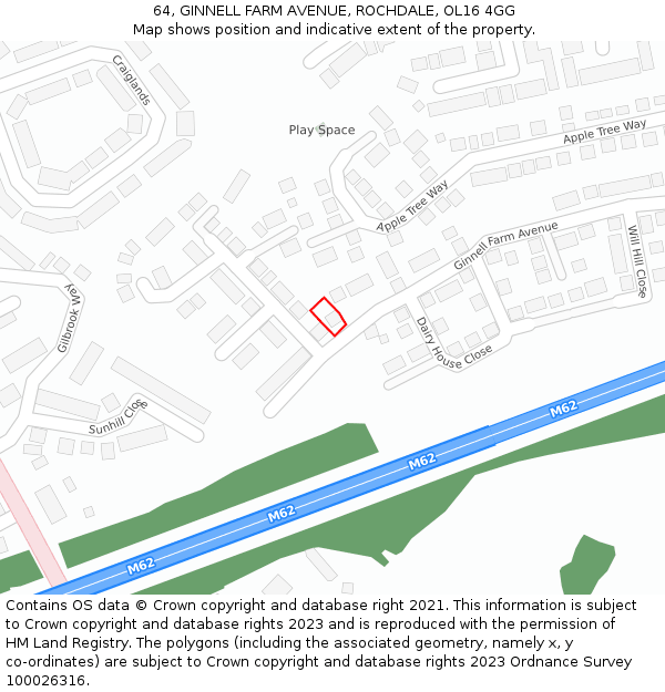 64, GINNELL FARM AVENUE, ROCHDALE, OL16 4GG: Location map and indicative extent of plot