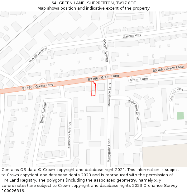 64, GREEN LANE, SHEPPERTON, TW17 8DT: Location map and indicative extent of plot