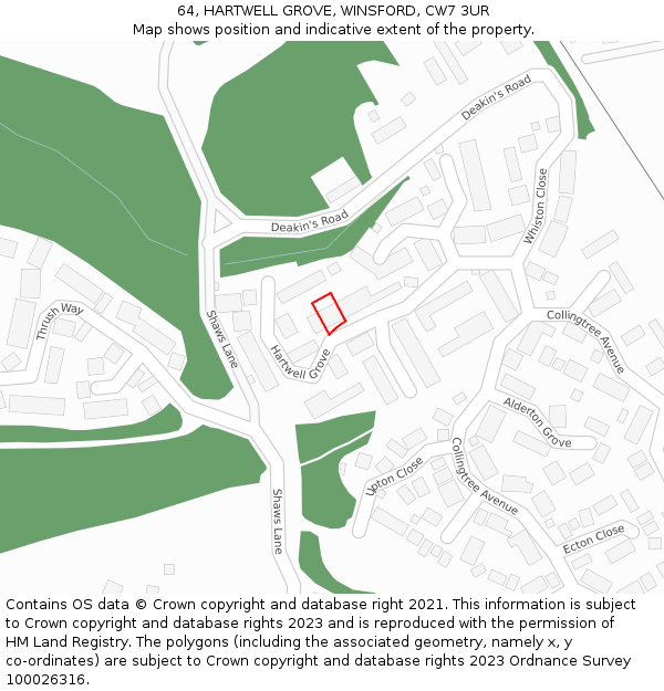 64, HARTWELL GROVE, WINSFORD, CW7 3UR: Location map and indicative extent of plot