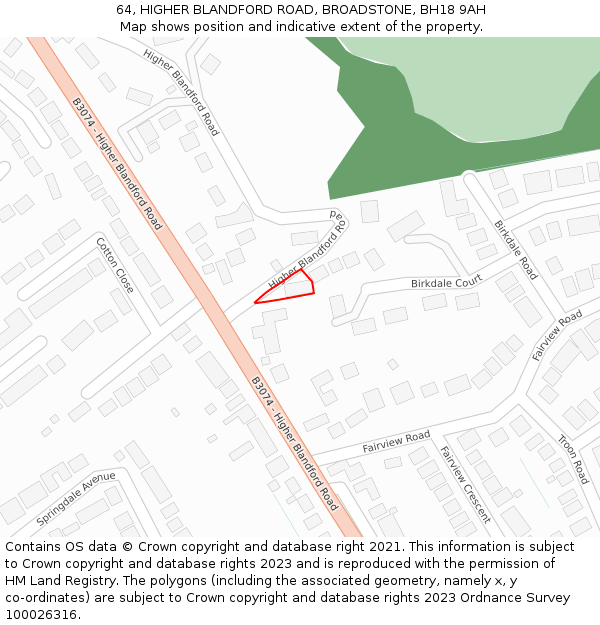 64, HIGHER BLANDFORD ROAD, BROADSTONE, BH18 9AH: Location map and indicative extent of plot