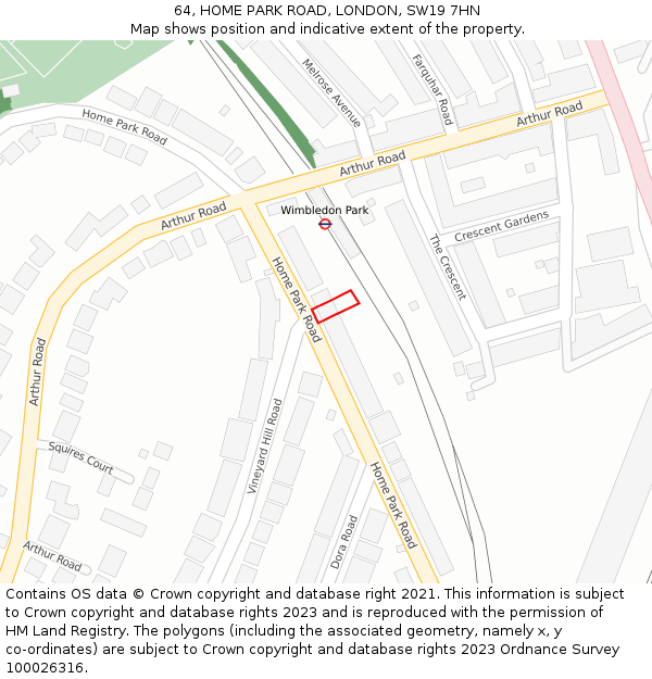 64, HOME PARK ROAD, LONDON, SW19 7HN: Location map and indicative extent of plot