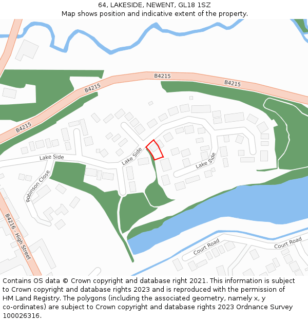 64, LAKESIDE, NEWENT, GL18 1SZ: Location map and indicative extent of plot