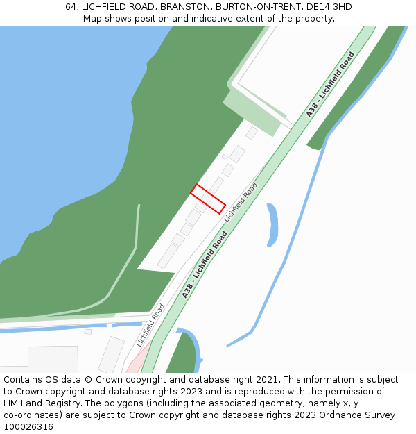 64, LICHFIELD ROAD, BRANSTON, BURTON-ON-TRENT, DE14 3HD: Location map and indicative extent of plot