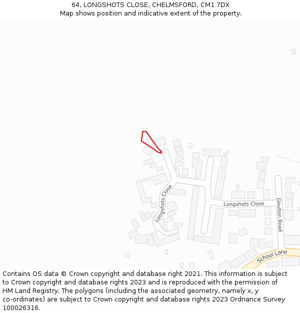 64, LONGSHOTS CLOSE, CHELMSFORD, CM1 7DX: Location map and indicative extent of plot