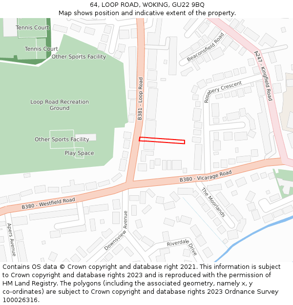 64, LOOP ROAD, WOKING, GU22 9BQ: Location map and indicative extent of plot