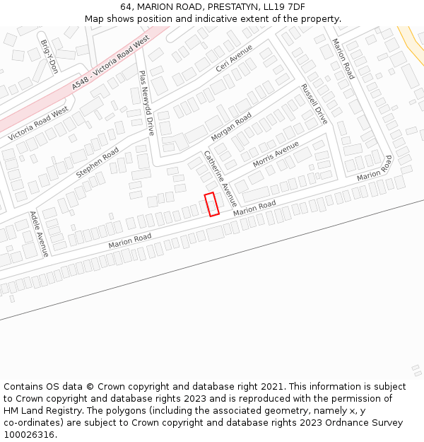 64, MARION ROAD, PRESTATYN, LL19 7DF: Location map and indicative extent of plot