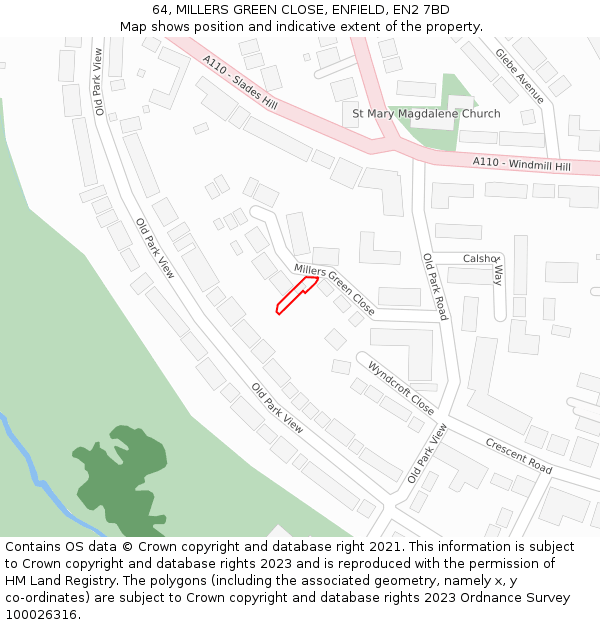 64, MILLERS GREEN CLOSE, ENFIELD, EN2 7BD: Location map and indicative extent of plot