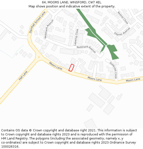 64, MOORS LANE, WINSFORD, CW7 4EL: Location map and indicative extent of plot