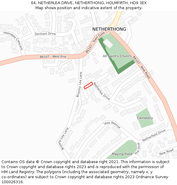 64, NETHERLEA DRIVE, NETHERTHONG, HOLMFIRTH, HD9 3EX: Location map and indicative extent of plot
