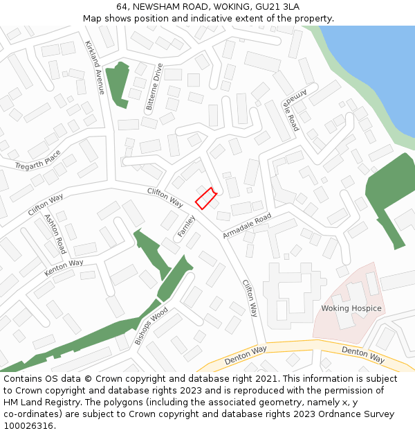 64, NEWSHAM ROAD, WOKING, GU21 3LA: Location map and indicative extent of plot