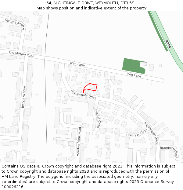 64, NIGHTINGALE DRIVE, WEYMOUTH, DT3 5SU: Location map and indicative extent of plot