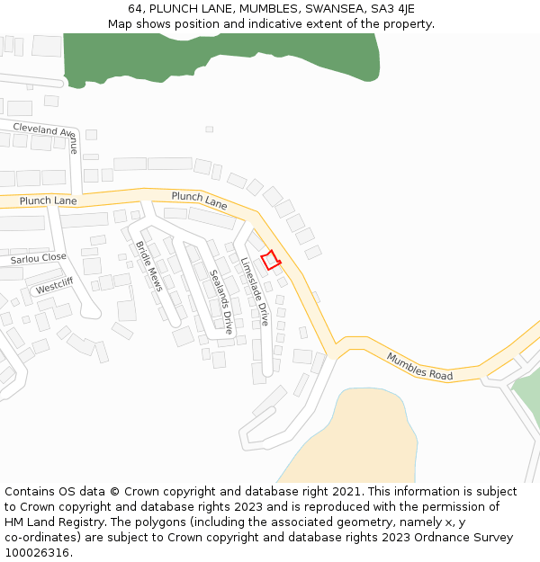 64, PLUNCH LANE, MUMBLES, SWANSEA, SA3 4JE: Location map and indicative extent of plot