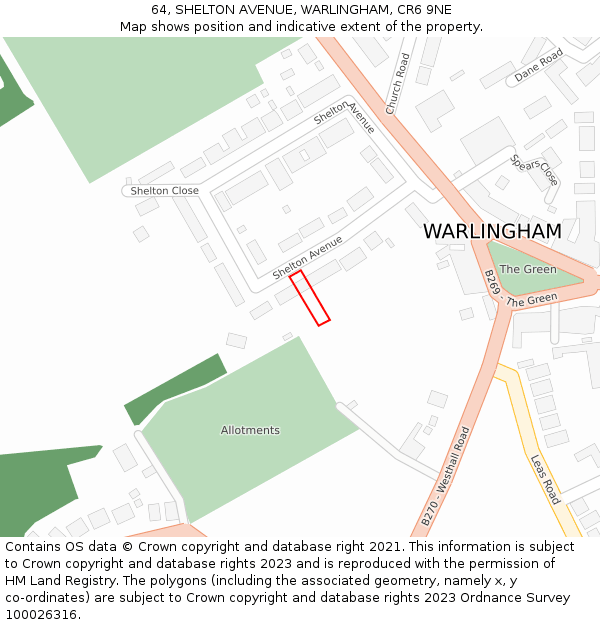 64, SHELTON AVENUE, WARLINGHAM, CR6 9NE: Location map and indicative extent of plot