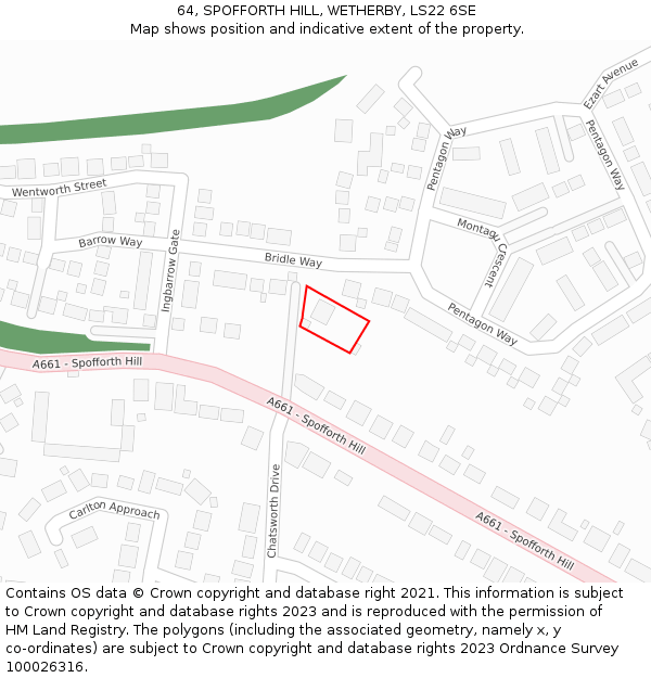 64, SPOFFORTH HILL, WETHERBY, LS22 6SE: Location map and indicative extent of plot