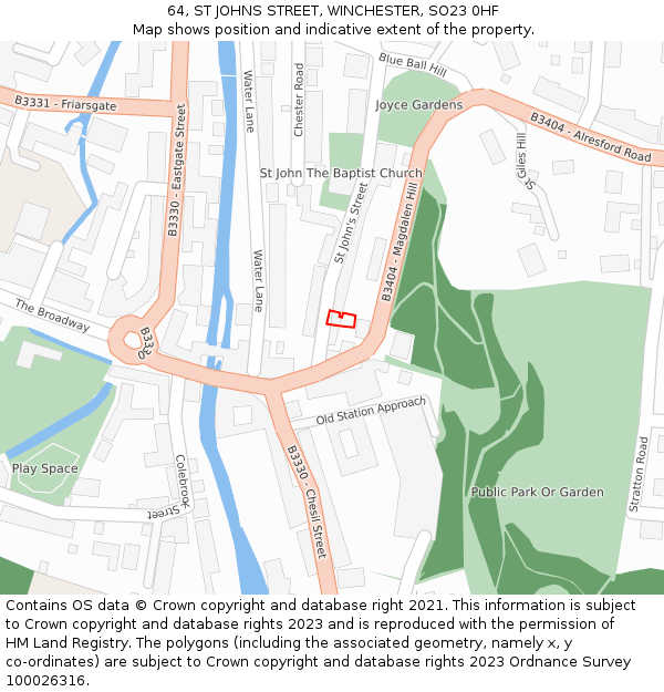 64, ST JOHNS STREET, WINCHESTER, SO23 0HF: Location map and indicative extent of plot