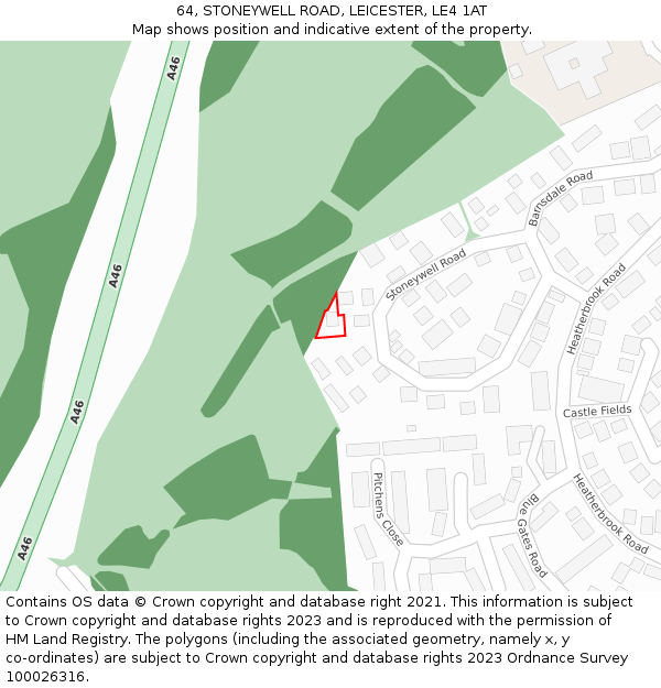 64, STONEYWELL ROAD, LEICESTER, LE4 1AT: Location map and indicative extent of plot