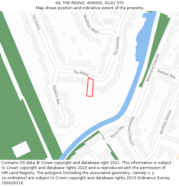 64, THE RIDING, WOKING, GU21 5TD: Location map and indicative extent of plot