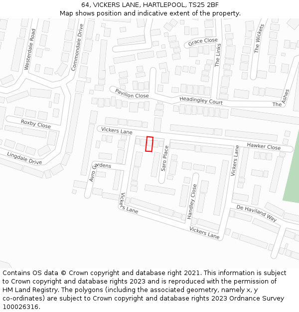 64, VICKERS LANE, HARTLEPOOL, TS25 2BF: Location map and indicative extent of plot