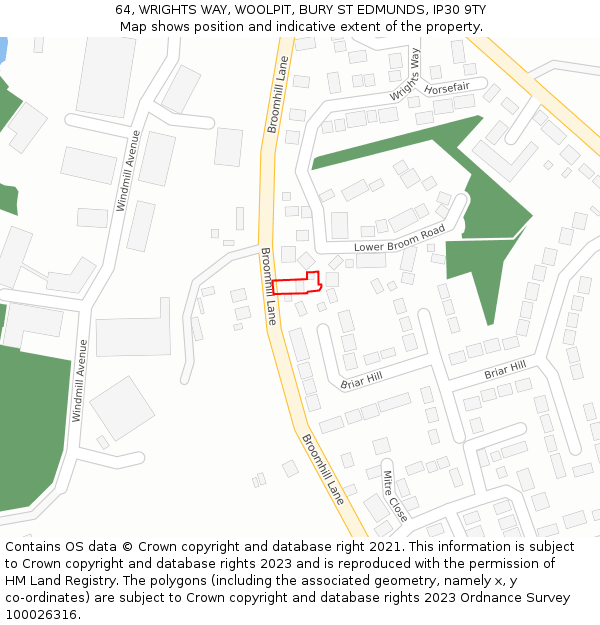 64, WRIGHTS WAY, WOOLPIT, BURY ST EDMUNDS, IP30 9TY: Location map and indicative extent of plot