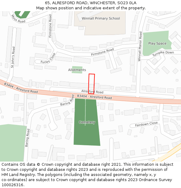 65, ALRESFORD ROAD, WINCHESTER, SO23 0LA: Location map and indicative extent of plot