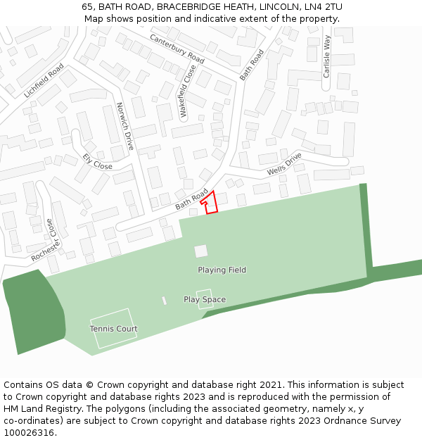 65, BATH ROAD, BRACEBRIDGE HEATH, LINCOLN, LN4 2TU: Location map and indicative extent of plot