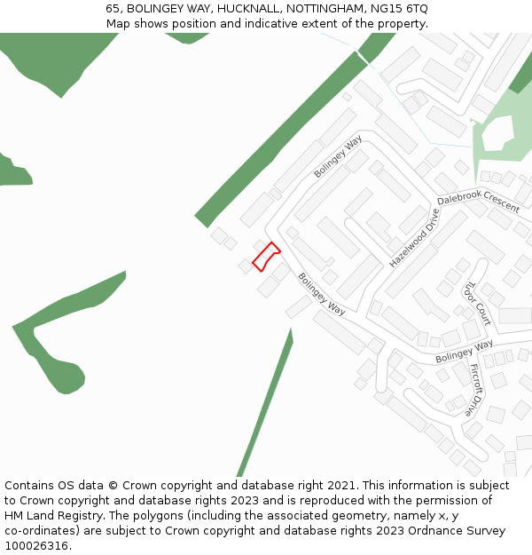 65, BOLINGEY WAY, HUCKNALL, NOTTINGHAM, NG15 6TQ: Location map and indicative extent of plot