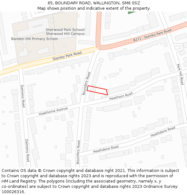 65, BOUNDARY ROAD, WALLINGTON, SM6 0SZ: Location map and indicative extent of plot