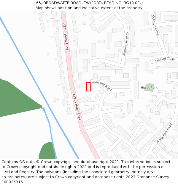 65, BROADWATER ROAD, TWYFORD, READING, RG10 0EU: Location map and indicative extent of plot