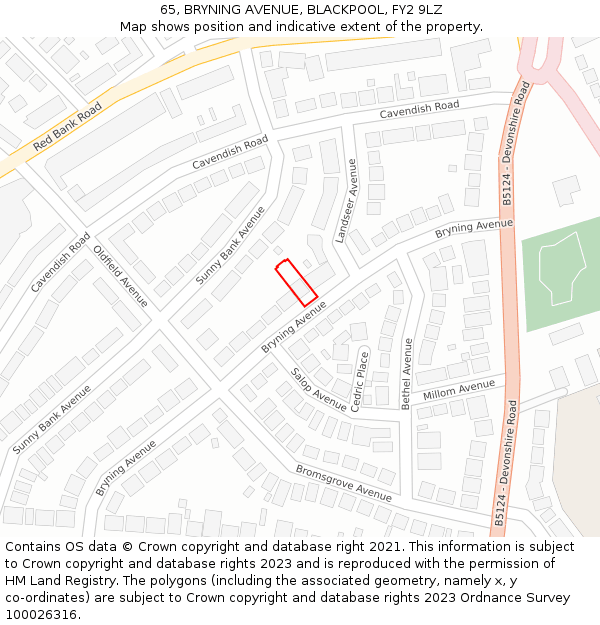 65, BRYNING AVENUE, BLACKPOOL, FY2 9LZ: Location map and indicative extent of plot