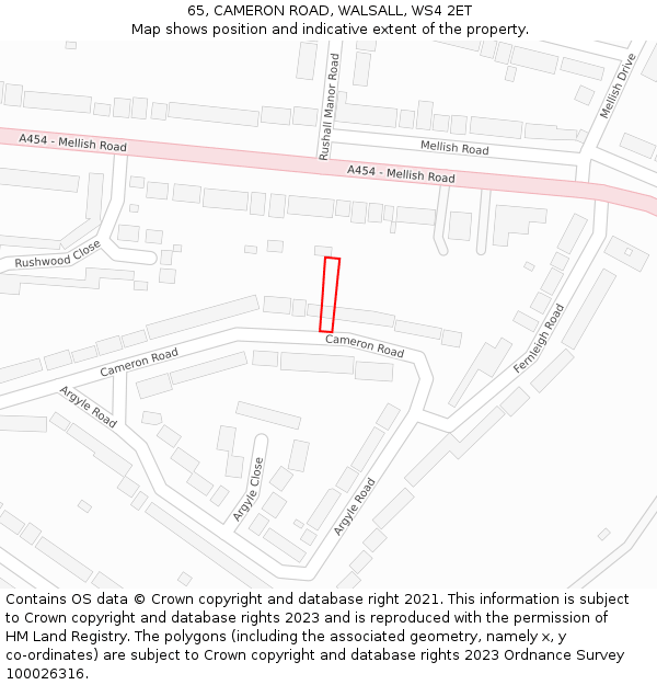 65, CAMERON ROAD, WALSALL, WS4 2ET: Location map and indicative extent of plot