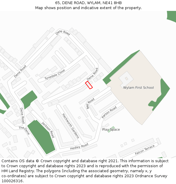 65, DENE ROAD, WYLAM, NE41 8HB: Location map and indicative extent of plot