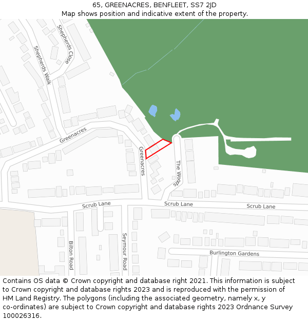 65, GREENACRES, BENFLEET, SS7 2JD: Location map and indicative extent of plot