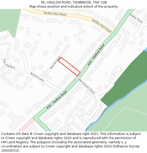 65, HADLOW ROAD, TONBRIDGE, TN9 1QB: Location map and indicative extent of plot