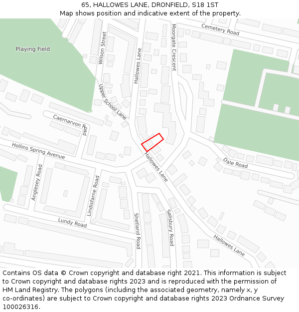 65, HALLOWES LANE, DRONFIELD, S18 1ST: Location map and indicative extent of plot