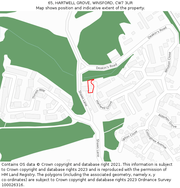 65, HARTWELL GROVE, WINSFORD, CW7 3UR: Location map and indicative extent of plot