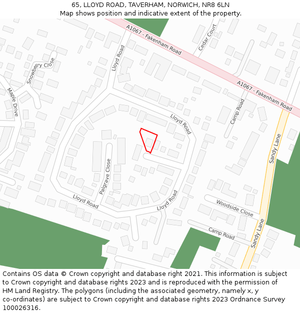 65, LLOYD ROAD, TAVERHAM, NORWICH, NR8 6LN: Location map and indicative extent of plot