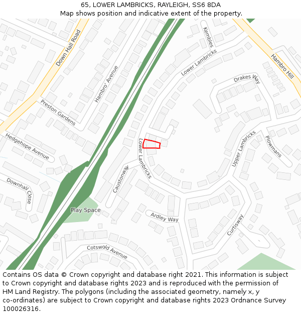 65, LOWER LAMBRICKS, RAYLEIGH, SS6 8DA: Location map and indicative extent of plot