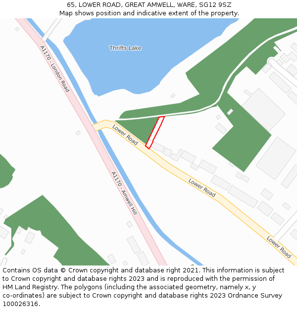 65, LOWER ROAD, GREAT AMWELL, WARE, SG12 9SZ: Location map and indicative extent of plot