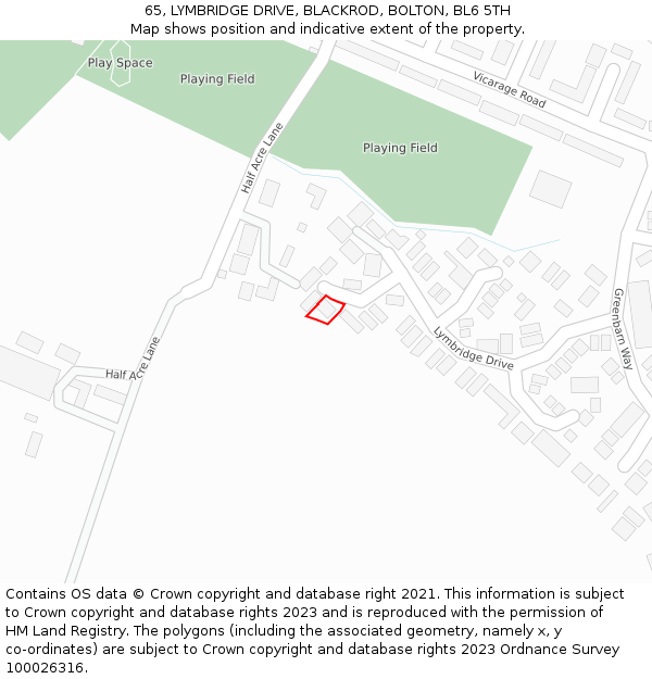 65, LYMBRIDGE DRIVE, BLACKROD, BOLTON, BL6 5TH: Location map and indicative extent of plot