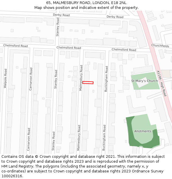 65, MALMESBURY ROAD, LONDON, E18 2NL: Location map and indicative extent of plot