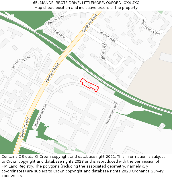 65, MANDELBROTE DRIVE, LITTLEMORE, OXFORD, OX4 4XQ: Location map and indicative extent of plot