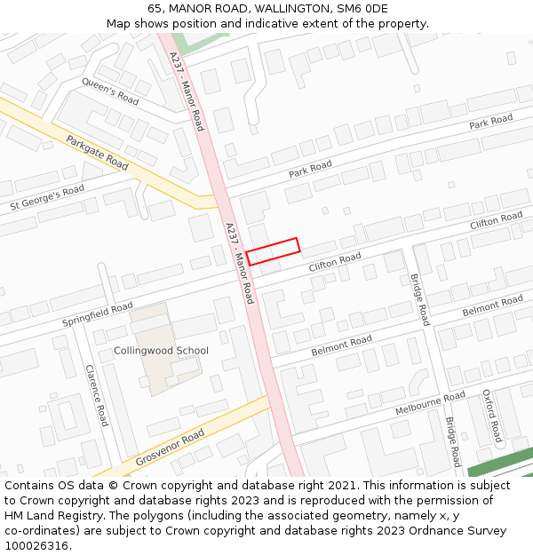 65, MANOR ROAD, WALLINGTON, SM6 0DE: Location map and indicative extent of plot
