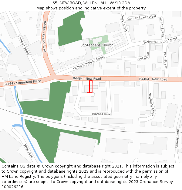 65, NEW ROAD, WILLENHALL, WV13 2DA: Location map and indicative extent of plot